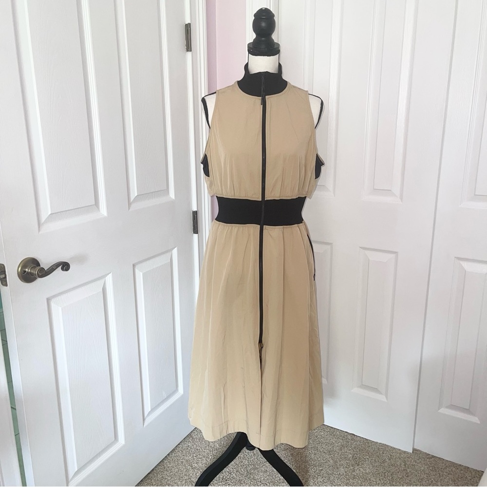 NWT GSTO beige & black safari khaki gaming midi dress, size large